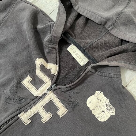 Vintage Y2K Old Navy San Francisco Gray Faded Thrashed Zip Hoodie Womens Large - Picture 2 of 4
